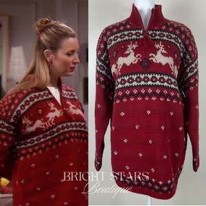 Rare Vintage Reindeer Holiday Sweater ASO Phoebe Buffay Friends Oversize Knit